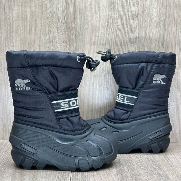 Sorel Snow Boots Youth Size 8 Cub Cozy Warm Insulated Winter Synthetic Black - Picture 1 of 12